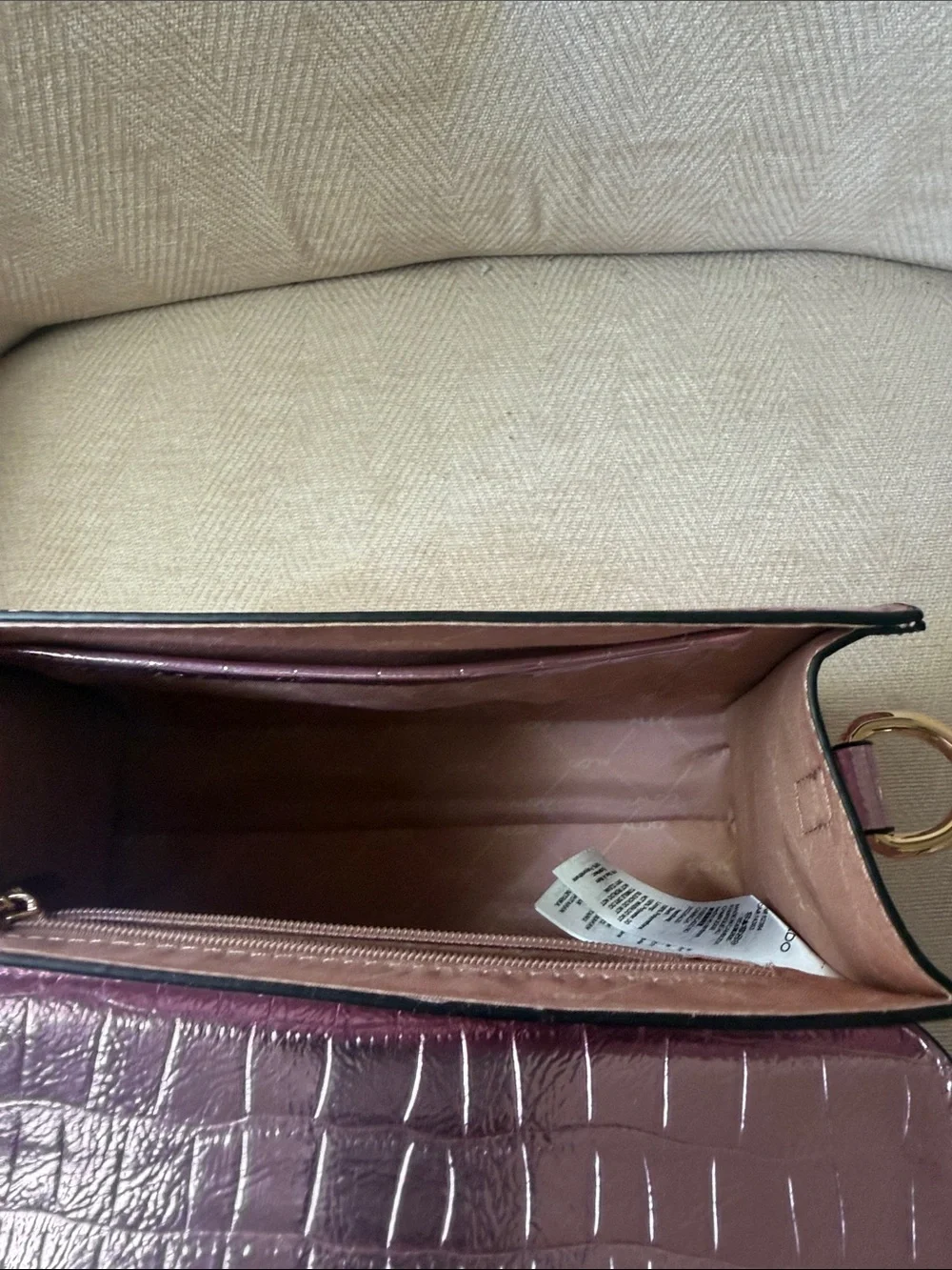 Source Unknown Metallic Pink Croc-Embossed Top Handle Satchel with Gold Chain